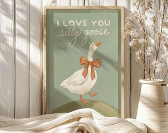 Silly Goose I Love You-print, dierenprint, kantoor aan huis, boerderijdier, decor kinderkamer, slaapkamerdecor, babyshowercadeau voor jongen of meisje