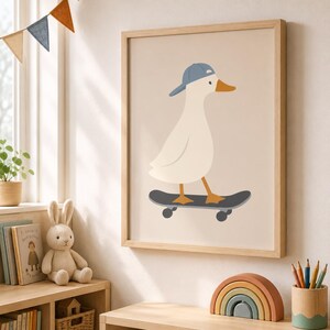 Silly Goose Print, Silly Goose Wall Art Print, Boy Nursery Decor, Toddler Boy Art, Farm Animal, Skateboard, Kids Room, Cottage Core Decor image 7