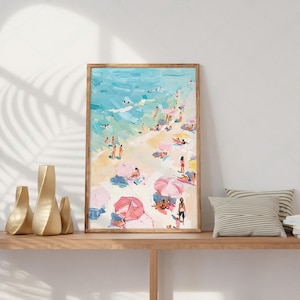 Retro Küstenstrand Poster, Vintage Sommer Badezimmer, Girly Wohnung, ästhetisches Zimmer Dekor, Leben am Strand, digitaler Download, PNG