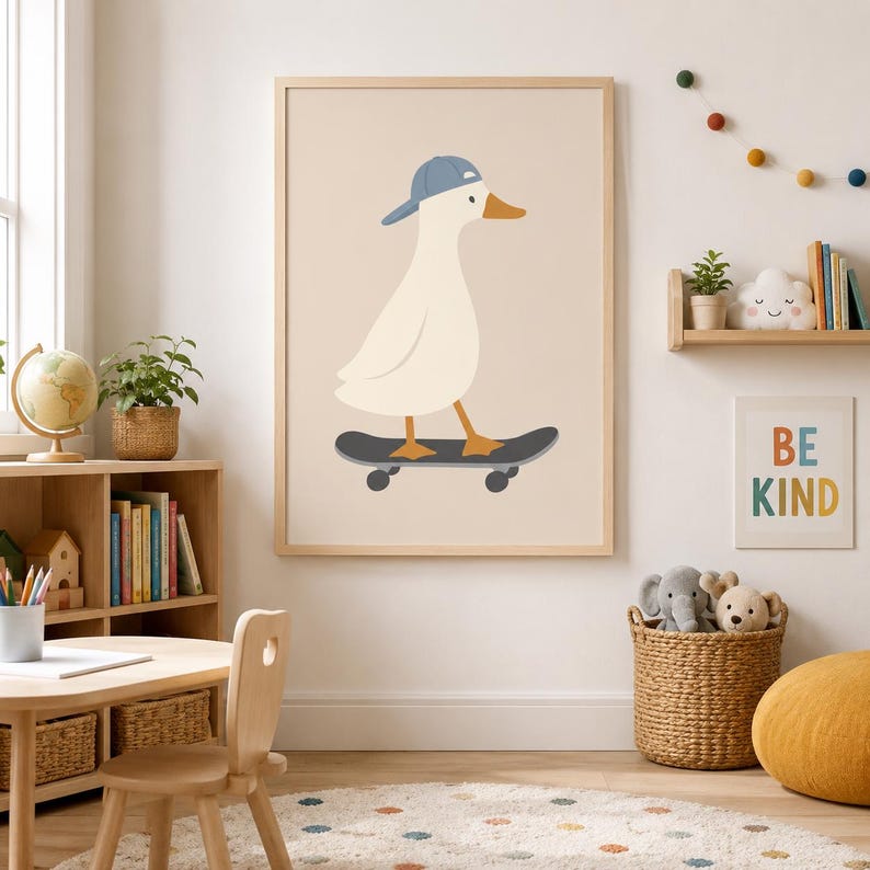 Silly Goose Print, Silly Goose Wall Art Print, Boy Nursery Decor, Toddler Boy Art, Farm Animal, Skateboard, Kids Room, Cottage Core Decor image 4