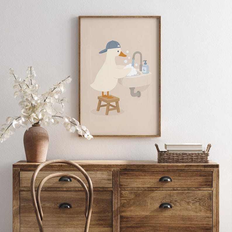 Set of 2 Silly Goose Print, Silly Goose Wall Art, Boy Nursery Decor, Funny Bathroom, Wash Your Hand, Brush Your Teeth Goose Art image 12