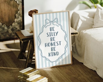 Impresión retro "Sé tonto, sé honesto, sé amable", guardería vintage, decoración retro para habitación infantil, guardería vintage para niña, decoración digital bohemia para aulas.