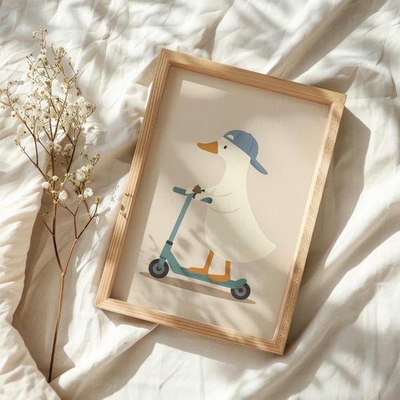 Silly Goose Print, Silly Goose Wall Art, Boy Nursery Decor, Toddler Boy Art, Farm Animal, Sily Goose Scooter, Kids Room, Cottage Core Decor