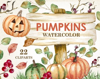 Watercolor Pumpkins Clipart - Autunno Clipart - Download istantaneo - Autunno - Autunno - Zucca - Halloween Clipart