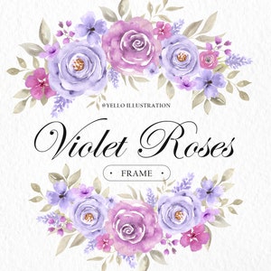 Florale Hochzeit Rahmen, Clipart, Lila Blumen Rahmen, Violett Aquarell Blooming PNG, Lila Blumenkranz, Aquarell Clipart