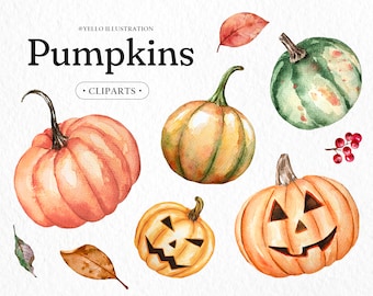 Watercolor Pumpkins Clipart - Autunno Clipart - Download istantaneo - Autunno - Autunno - Zucca - Halloween Clipart