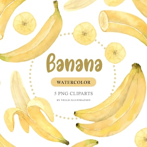 Pinces à pinces à pinces à banane aquarelle, éléments de fruits tropicaux, bricolage, aliments jaunes sains, fond transparent pour l’impression d’étiquette, emballage, logo.