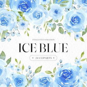 Blue Flowers Clipart -  Watercolor Bouquets Separate Elements PNG - Blue Roses Clipart - Wedding Floral Arrangements Design
