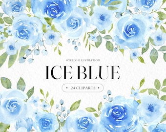 Blue Flowers Clipart -  Watercolor Bouquets Separate Elements PNG - Blue Roses Clipart - Wedding Floral Arrangements Design