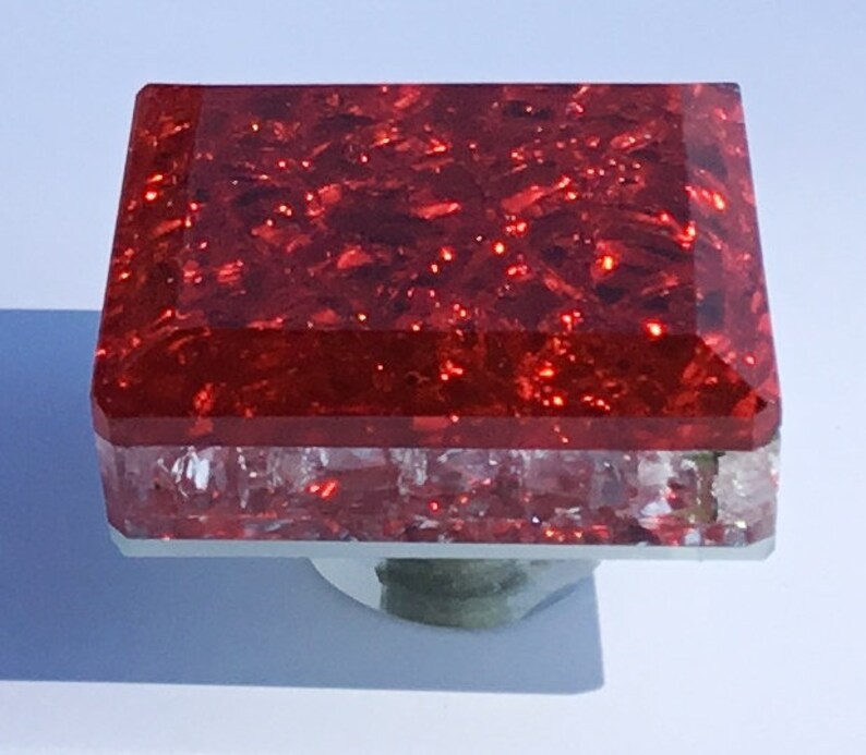 Square Red Glass Knobs Red Hardware Modern Red Etsy