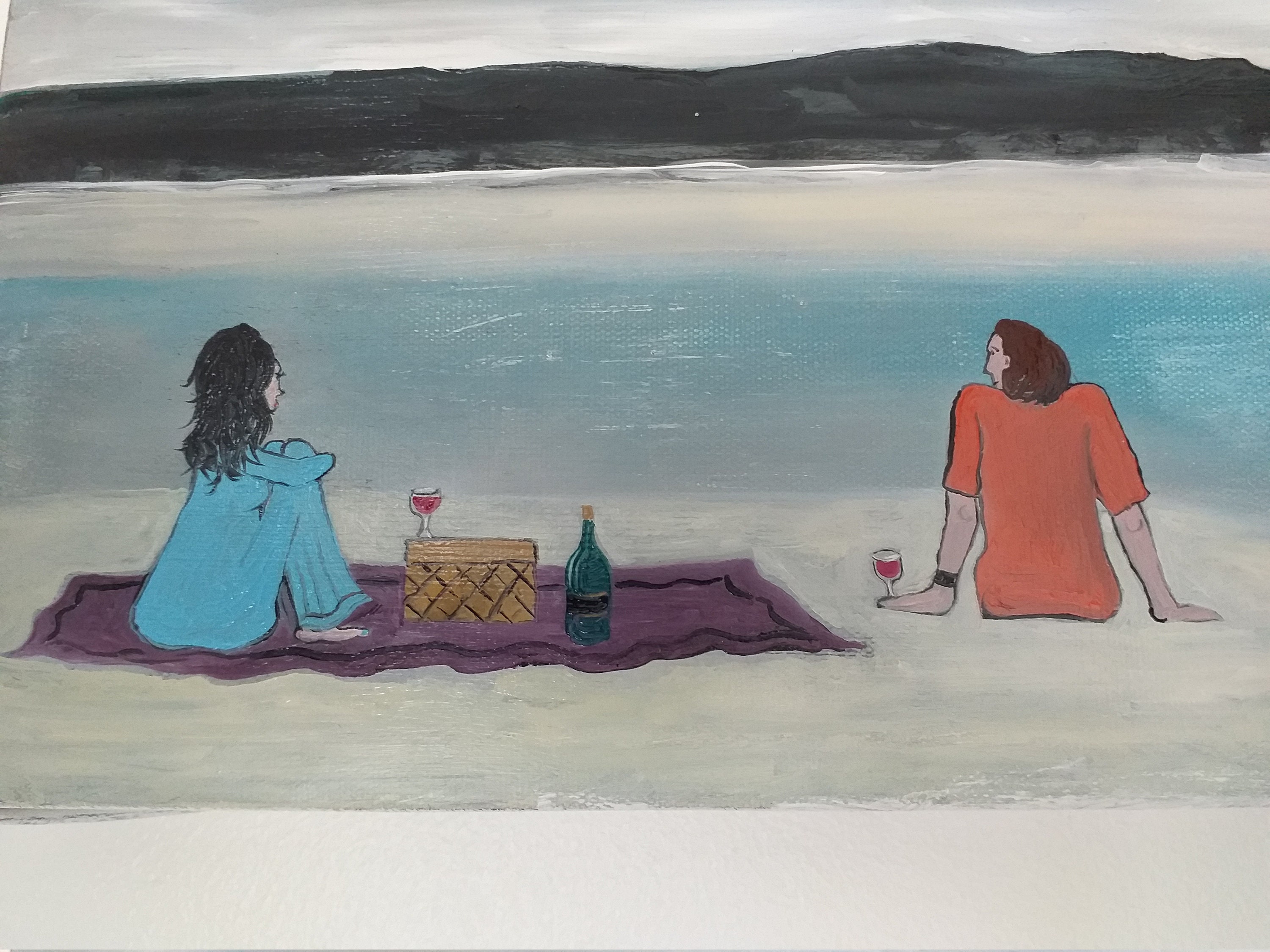 Original oil painting "Socially distanced first date"