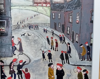 Original L.S.Lowry Inspired Oil Painting &quot;Its Matchday&quot;