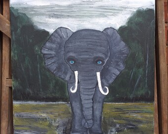 Original Elephant oil painting surreal Salvidor Dali Style.