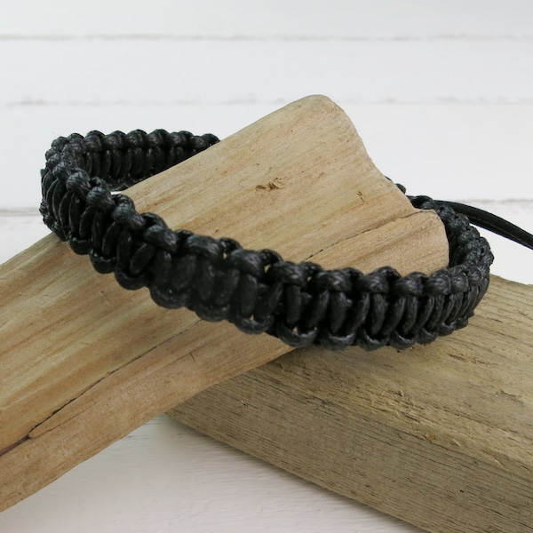 Mens Bracelet, Black Cotton Cord Macrame, Adjustable Size, Mens Gift, Surfer Bracelet, Friendship Bracelet, Handmade in Cornwall