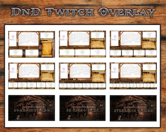 Twitch Overlays package for Livestream Dungeons and Dragons, Fantasy Tavern RPGs | Starting Soon / BRB / Stream Ending