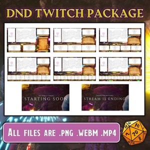 Twitch Overlays package for Livestream Dungeons and Dragons, Fantasy Cave RPGs | Starting Soon / BRB / Stream Ending