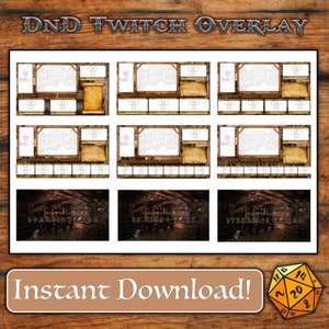 Twitch Overlays package for Livestream Dungeons and Dragons, Fantasy Tavern RPGs | Starting Soon / BRB / Stream Ending
