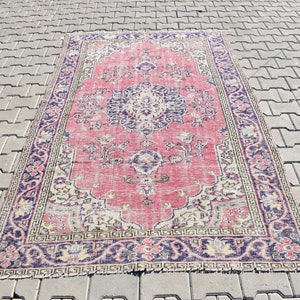 5x7 Vintage Turkish Oushak Rug: Handmade Wool Hall Rug