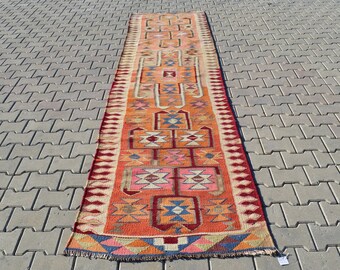 3x11 Vintage Runner, Hand-Made Wool Rug, 3x11 Oushak Runner, Soft 3x11 Turkish Rug, 3x11 Pastel Rug, 3x11 Hallway Runner, 3x11 Kurdish Rug