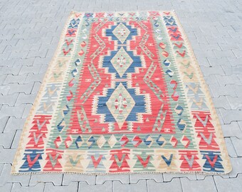 5X8 Vintage Kilim Rug, Soft Hand Made Wool Rug, 5x8 Turkish Rug, Area Medium Rug, 5x8 Oushak Rug, Bohemian Decor Rug, Mezopatamia Rug 5x8