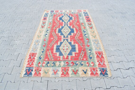 5X8 Vintage Kilim Rug, Soft Hand Made Wool Rug, 5x8 Turkish Rug, Area Medium Rug, 5x8 Oushak Rug, Bohemian Decor Rug, Mezopatamia Rug 5x8