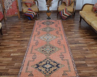3x10 Vintage Hand Made Runner Rug, 3x10 Oushak Runner Rug, Antique Decor Rug, Narrow Runner Rug, Hallway Rug 3x10, 3x10 Turkish Soft Runner
