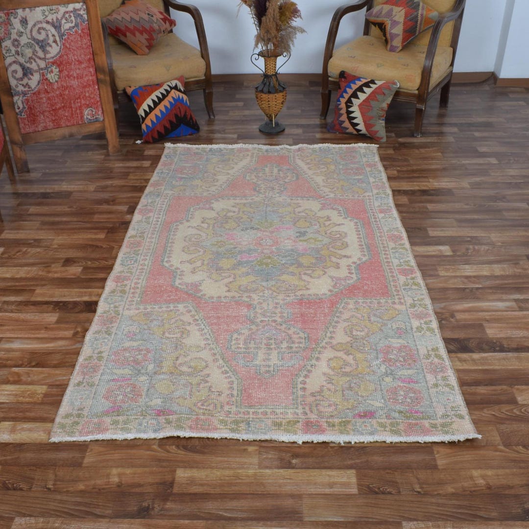 4x8 Vintage Faded Rug, Hand Made Rug, Turkish 4x8 Soft Hall Rug ...