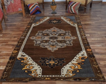 5X8 Vintage Rug, 5x8 Turkish Rug, Hand Made Rug, Wool Square Soft Rug, Antique Decor Rug, 5x8 Hall Rug, Neutral Area Rug, Oushak Rug 5x8