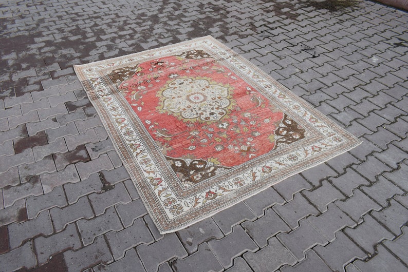 5X7 AREA RUG,4/'69\u00d76/'33 ft,Wool Rug,Pastel Soft Rug,Vintage Rug,Oushak Rug,Turkish Rug,Hand Made Rug,Boho Rug,Faded Red Rug,Anatolian Rug,