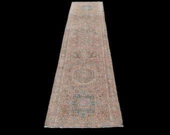 3x11 Neutral Vintage Antique Authentic Runner, Hand Made Rug, 3x11 Ft Oushak Turkish Runner Rug, 3x11 Entry Runner, Rustic 3x11 Hallway Rug