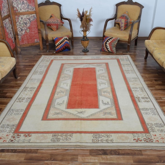 6X9 Vintage Soft Wool Area Rug, 6x9 Oushak Rug, Hand Made Rug, Oversize 6x9 Rug, 6x9 Bohemian Rug, 6x9 Pastel Rug, Living Room Rug 6x9 Ft