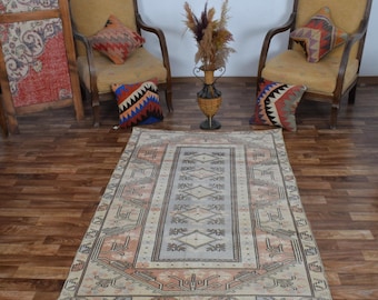 4x6 Vintage Teppich, Weicher Wollteppich, Handgemachter Teppich, 4x6 Oushak Teppich, Türkischer Teppich 4x6, Anatolischer 4x6 Teppich 100x160