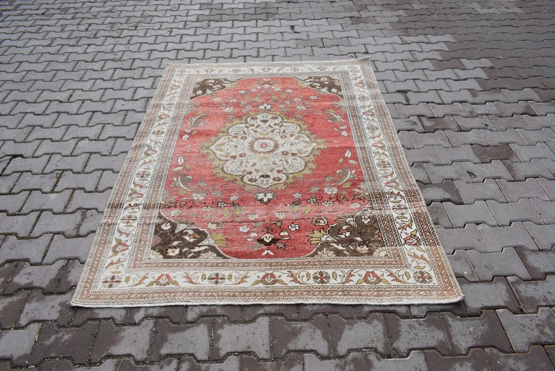 5X7 AREA RUG,4/'69\u00d76/'33 ft,Wool Rug,Pastel Soft Rug,Vintage Rug,Oushak Rug,Turkish Rug,Hand Made Rug,Boho Rug,Faded Red Rug,Anatolian Rug,