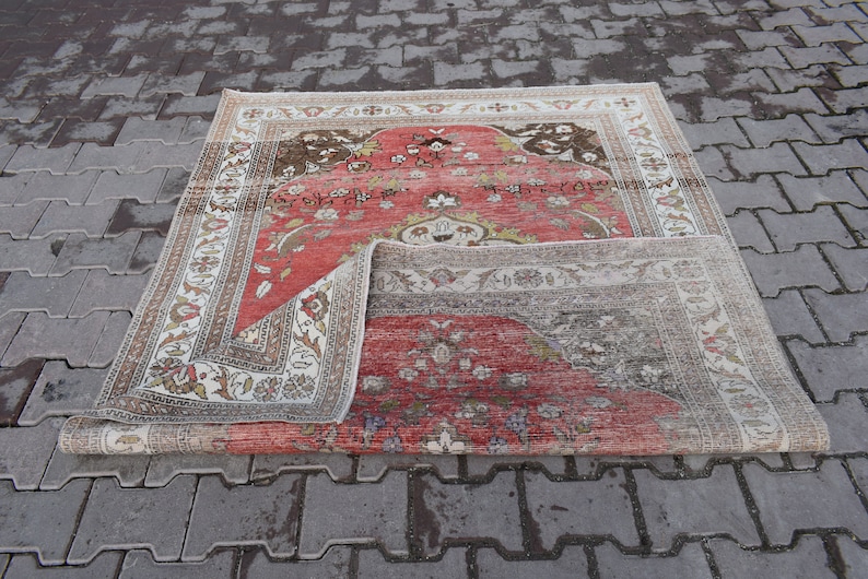 5X7 AREA RUG,4/'69\u00d76/'33 ft,Wool Rug,Pastel Soft Rug,Vintage Rug,Oushak Rug,Turkish Rug,Hand Made Rug,Boho Rug,Faded Red Rug,Anatolian Rug,