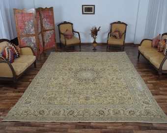 9X13 Vintage Oversize Teppich, Türkischer Großer Teppich, Heriz Desing Teppich, Handgeknüpfter Teppich, Wollteppich 233x330