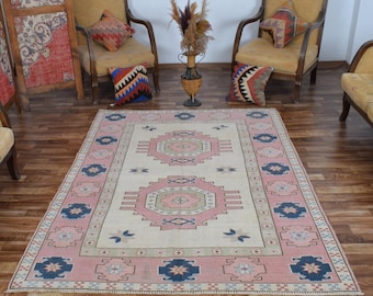 5X8 Vintage Soft Rug, Hand Made Wool Rug, Oushak Square Wool Rug, 5x8 Turkish Area Rug, Boho Decor Rug, Anatolian 5x8 Rug, Organic Rug 5x8