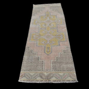 Pastel Vintage Turkish Runner Rug, 3x8 Handwoven Wool