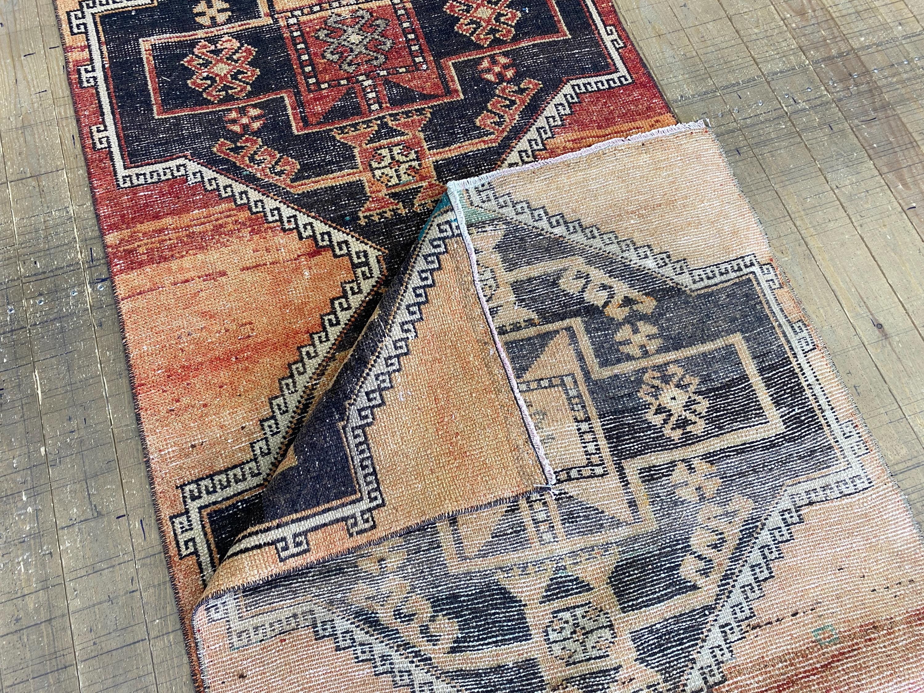 3x8 Vintage Rug, Hand Made Rug, 3x8 Turkish Rug, Pastel Hallway