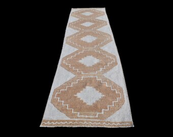 3x11 Vintage Cool Hand Made Runner Rug, 11 ft Turkish Runner, 3x11 Oushak Pastel Rug, 3X11 Entry Hallway Rug,Rustic Decor Rug,11 foot runner