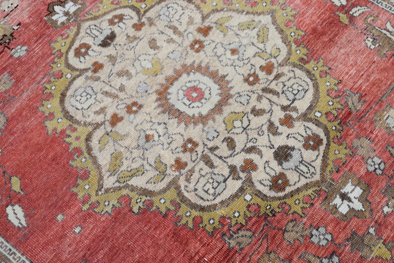 5X7 AREA RUG,4/'69\u00d76/'33 ft,Wool Rug,Pastel Soft Rug,Vintage Rug,Oushak Rug,Turkish Rug,Hand Made Rug,Boho Rug,Faded Red Rug,Anatolian Rug,