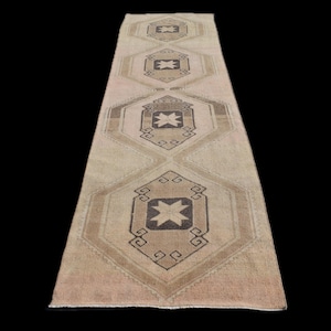 3x11 Vintage Runner, Neutral 3x11 Pastel Runner, Soft Wool Hand Made Rug, 3x11 Oushak Runner, 3x11 Hallway Runner, Rustic Turkish Rug 3x11