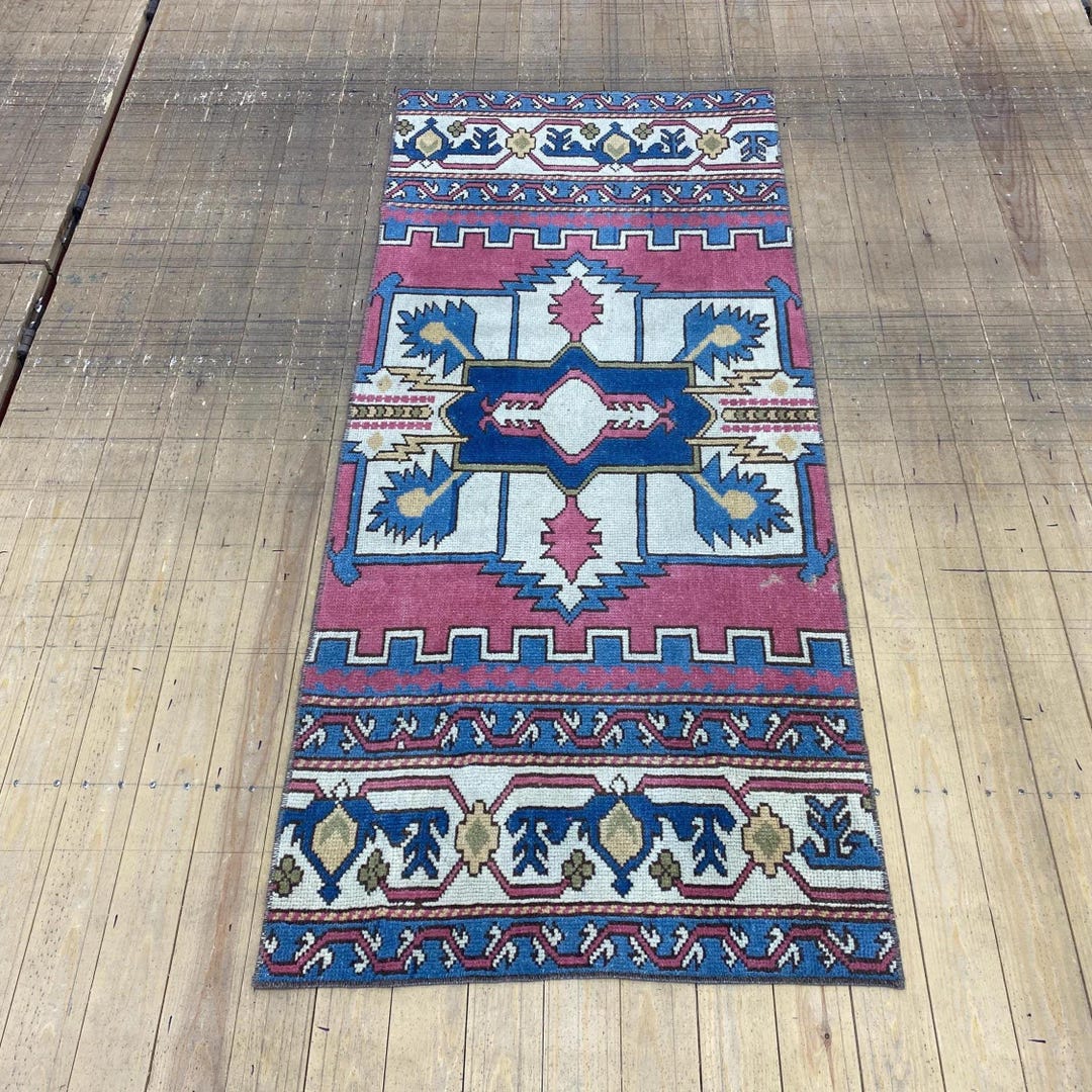 2x6 Vintage Small Rug, Soft Hand Made Wool Rug, 2x6 Oushak Rug, Turkish ...