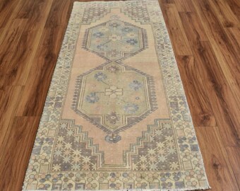 3x8 Vintage Pastel Soft Wool Rug, Hand Made Rug, 8 Ft Rug, 3x8 Turkish ...