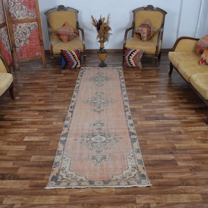 3x10 Vintage Hallway Rug, Hand Made Rug, Oushak 3x10 Ft Rug, 3x10 Foot Turkish Rug, Pastel 3x10 Rug, Narrow Runner 3x10, Anatolian Rug 3x10