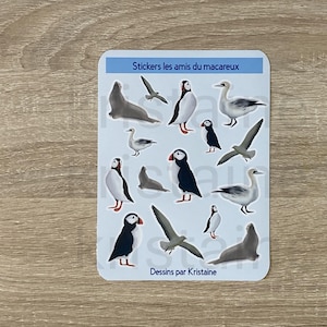 Planche de Stickers "les amis du macareux" - Macareux, Phoque, Mouette, Fou de Bassan - Charme Océanique