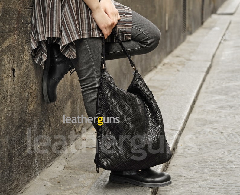 Italian Woven Leather Bag Convertible Leather Tote CHRISTINA LEATHER CONVERTIBLE Backpack Leather Crossbody Bag Woman Black Leather Bag