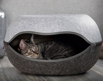 Das Katzennest 2.0 | Katzenhöhle Katzenbett anthrazit/grau | 52 x 46 x 31 cm | Filzhöhle für Katzen