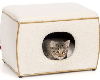 Cat bed Nelson - design cat cave | TEDDY white-gold | approx. 54 x 35 x 37.5 cm