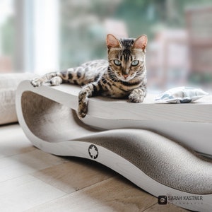 Scratching board Orbit light gray wood look scratching furniture lounge for cats scratching cardboard + catnip approx. 84x24 x23cm