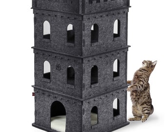 Felty Fort - château de chat en feutre | Rez-de-chaussée + 2 étages incluant des oreillers moelleux XXL